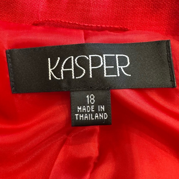 KASPER Red Fully Lined BLAZER & FLARE SKIRT SUIT Set Size 18 Business Career - Picture 14 of 16